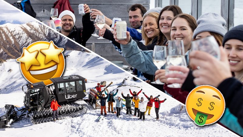 You can Uber a flash snowcat ride to the top of Cardrona with a degustation lunch - FOR FREE 